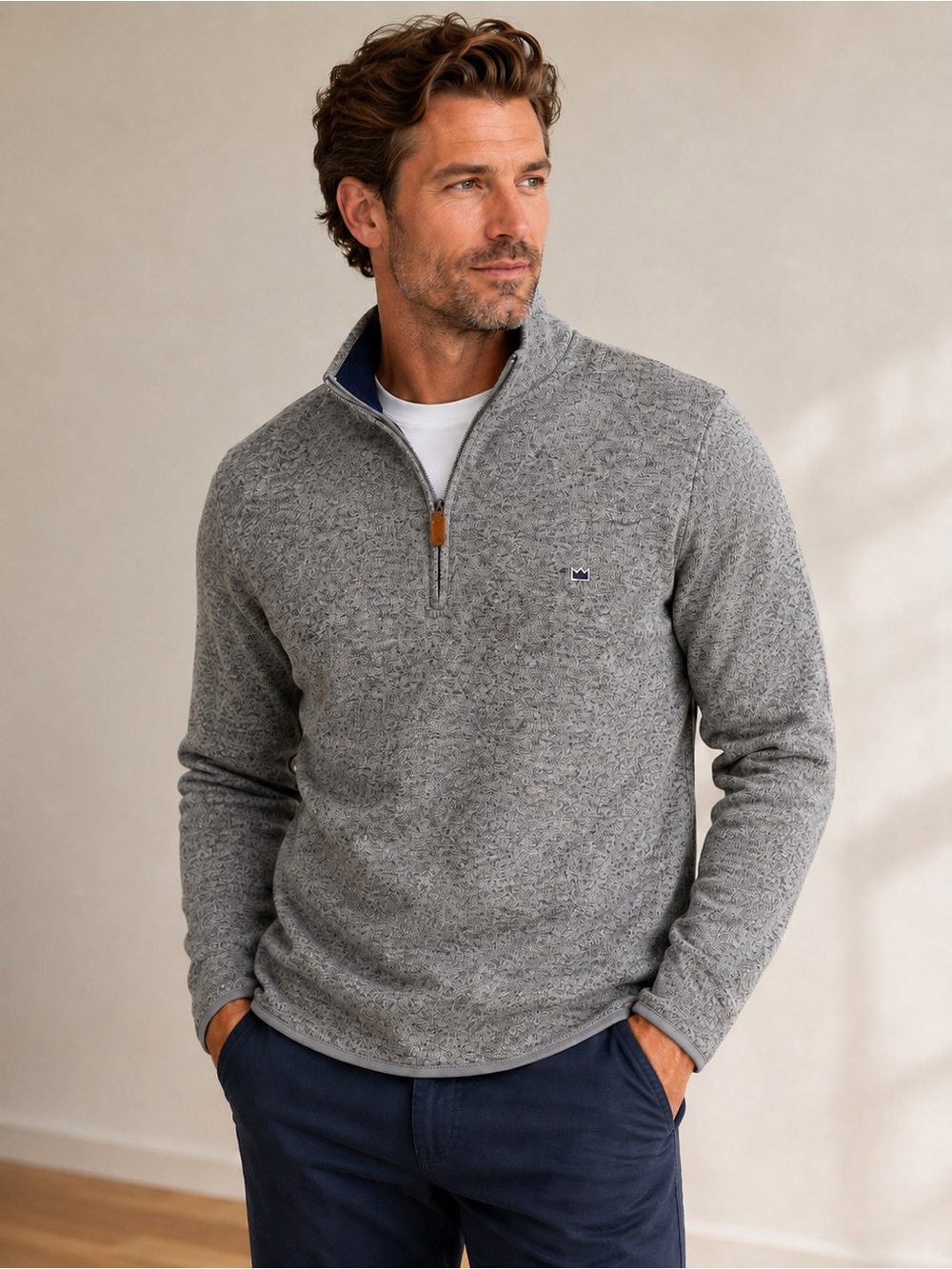 Crown & Ivy Men’s Medium Gray Heather Quarter Zip Pullover Fleece Sweater